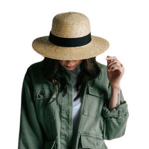 Gigi Pip Faye Short Natural Straw Boater Brim Hat